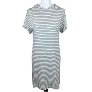 Lou & Grey Striped Knit Hoodie T-Shirt Dress Soft Stretch Gray White Casual S